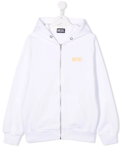 Diesel Teen Chest Logo-print Hoodie In White