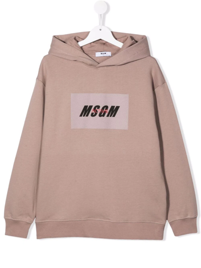 Msgm Teen Logo-print Hoodie In Neutrals