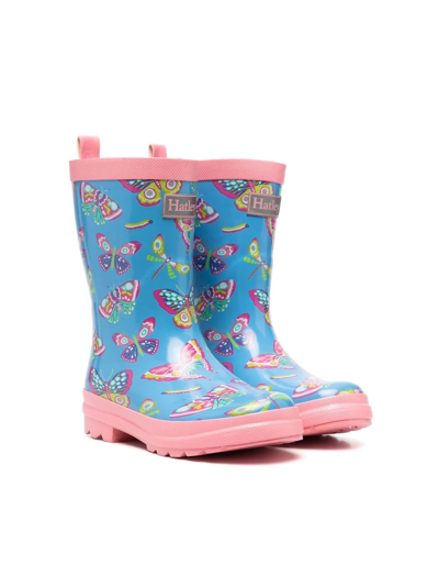 Hatley Kids' Butterfly-print Wellington Boots In Blue