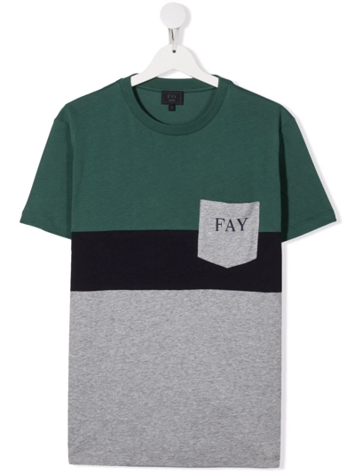 Fay Teen Colour-block Cotton T-shirt In Grey