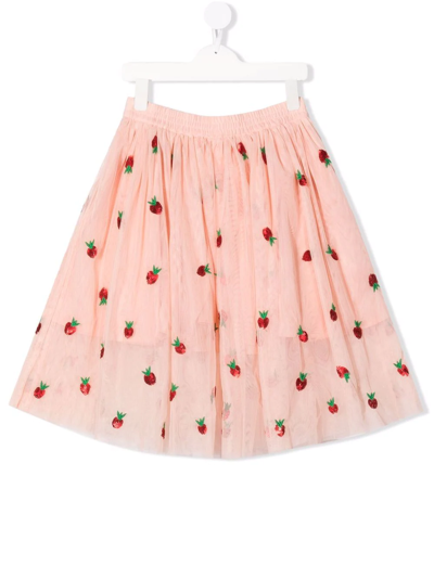 Stella Mccartney Kids' Sequinned Strawberry-print Skirt In Pink