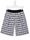 Balmain Black All Over Branded Bermuda Shorts In White