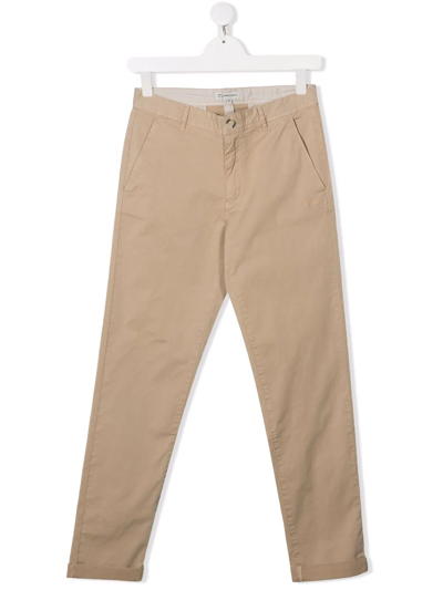 Woolrich Teen Embroidered-logo Four-pocket Chinos In Neutrals