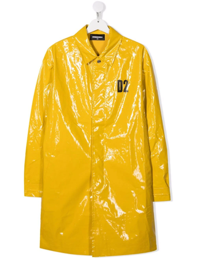 Dsquared2 Kids' High-shine Logo-stamp Trench Coat In Yellow