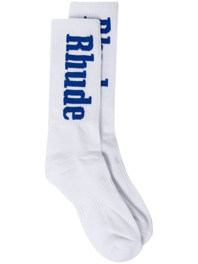 Rhude Ribbed Logo-print Socks In White