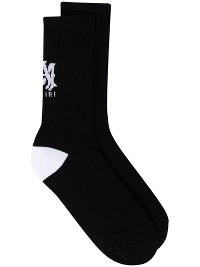 Amiri Intarsia-logo Cotton Socks In Black