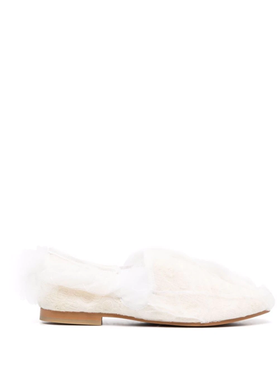 Comme Des Garçons Tulle-trimmed Loafers In White