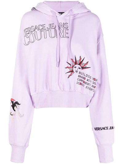 Versace Jeans Couture Embroidered Pullover Hoodie In Lavander
