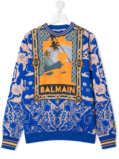Balmain Teen Logo-print Sweatshirt In Blue