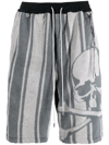 MASTERMIND JAPAN STRIPED SKULL-PRINT TRACK SHORTS