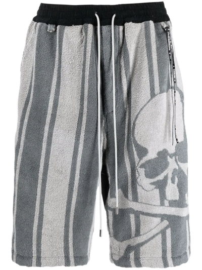 Mastermind Japan Striped Skull-print Track Shorts In Grey