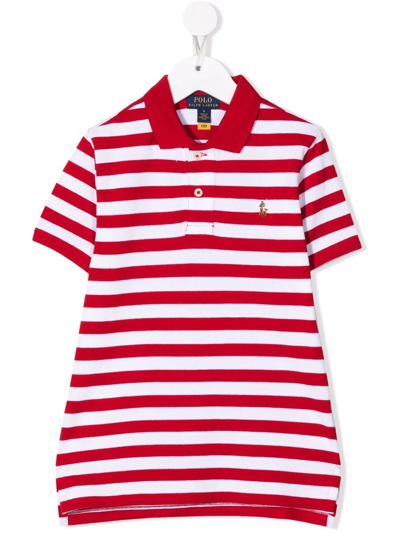 Ralph Lauren Kids' Striped Short-sleeve Polo Shirt In Red