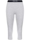 Tom Ford Cropped Logo-waistband Leggings In Grey