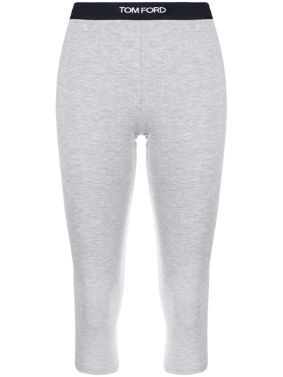 Tom Ford Cropped Logo-waistband Leggings In Grey