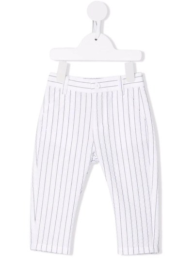 Daniele Alessandrini Babies' Pinstripe-print Slim-cut Trousers In White
