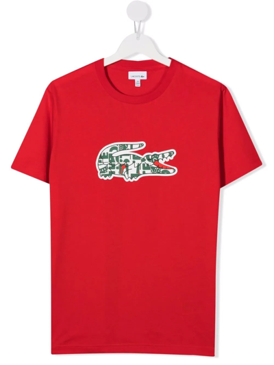 Lacoste Kids' Embroidered-logo T-shirt In Red