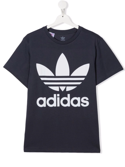 Adidas Originals Teen Trefoil Cotton T-shirt In Blue