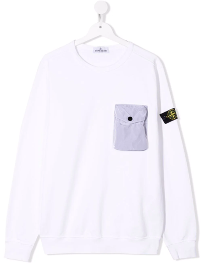 Stone Island Junior Teen Logo-patch Pocketed Sweatshirt In White