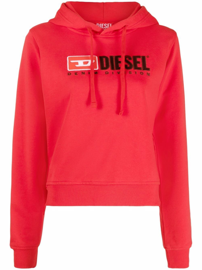 Diesel Logo-embroidered Cotton Hoodie In Red