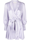Zimmermann Ruffled Silk-satin Mini Wrap Dress In Purple