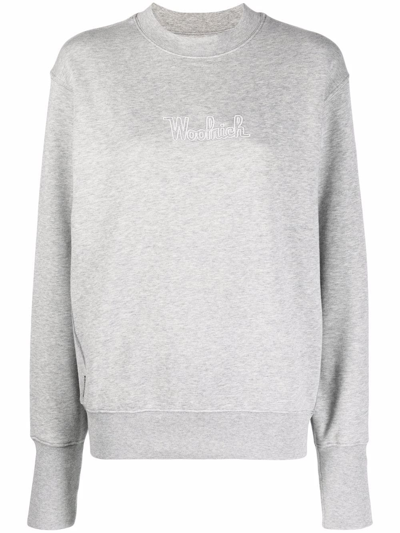Woolrich Logo-embroidered Organic Cotton Sweatshirt In Grey