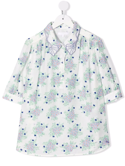 Chloé Kids' Floral Print Shirt In White