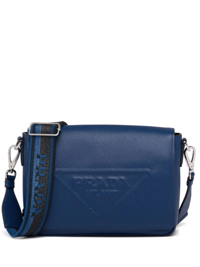 Prada Logo-embossed Saffiano Leather Bag In Bluette