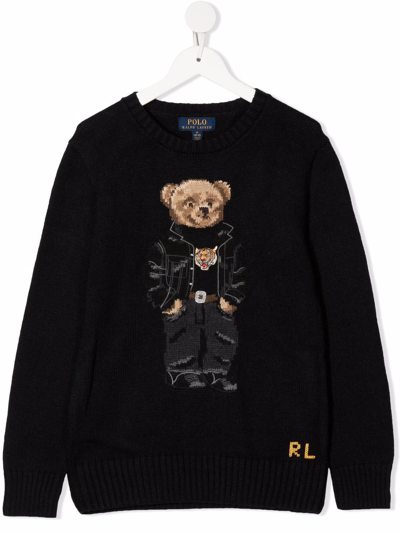 Ralph Lauren Kids' Polo Bear Intarsia-knit Jumper In Black