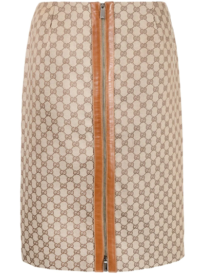 Pre-owned Gucci 1990s Gg Monogram Straight-cut Skirt In Brown