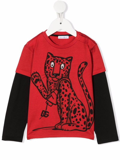 Dolce & Gabbana Babies' Layered Leopard-print T-shirt In Red