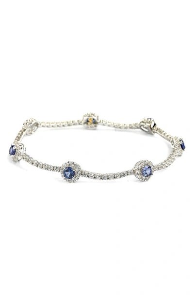 Suzy Levian Sterling Silver & Sapphire Halo Tennis Bracelet In Blue
