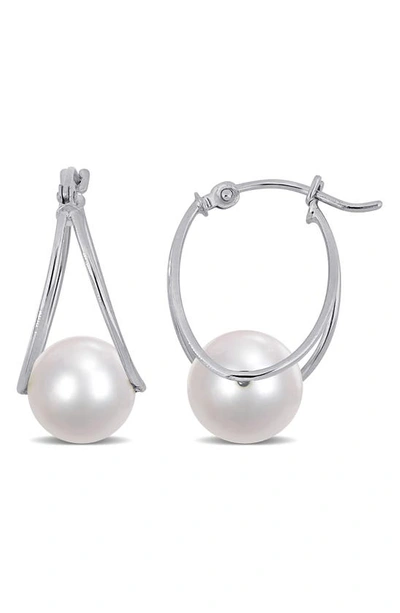 Delmar Sterling Silver 8-8.5mm White Freshwater Cultured Pearl Drop Earrings