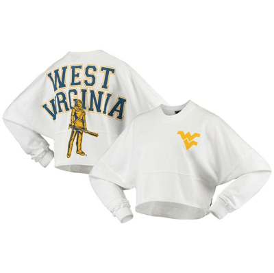 Spirit Jersey Women's White West Virginia Mountaineers Raw Hem Cropped Long Sleeve T-shirt