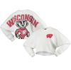 SPIRIT JERSEY WHITE WISCONSIN BADGERS RAW HEM CROPPED SPIRIT JERSEY LONG SLEEVE T-SHIRT