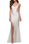 LA FEMME JERSEY COLUMN GOWN