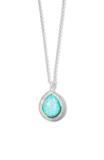 Ippolita 925 & 18k Chimera Rock Candy Teardrop Pendant Necklace W/ Diamonds, 16-18" In Blue/silver