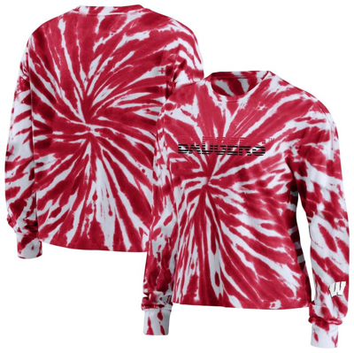 Wear By Erin Andrews Red Wisconsin Badgers Tie-dye Long Sleeve T-shirt