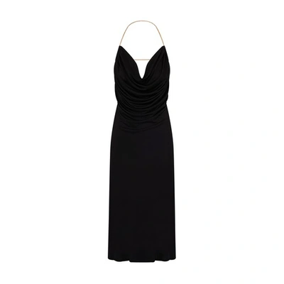 Loewe Chain-embellished Draped Silk Halterneck Dress In Black