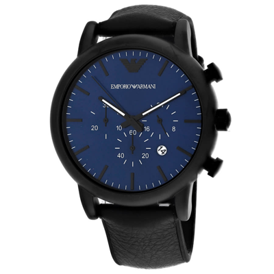 Armani Collezioni Classic Chronograph Quartz Blue Dial Mens Watch Ar11351 In Black / Blue