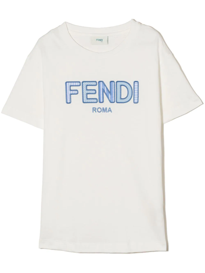 Fendi Kids' Logo-embroidered T-shirt In White