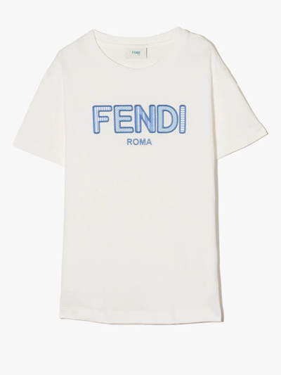 Fendi Teen Logo-embroidered T-shirt In White