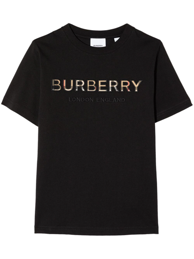 Burberry Teen Logo-embroidered T-shirt In Black
