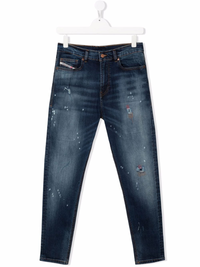 Diesel Teen Distressed Straight-cut Jeans In Blue