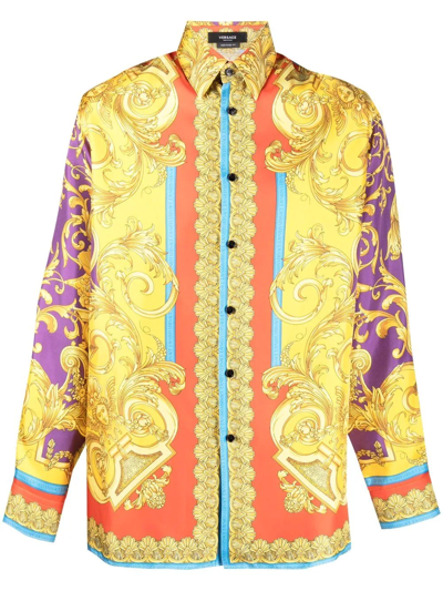 Versace Barocco-print Silk Shirt In Multicolor