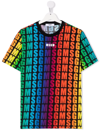 Msgm Kids Black T-shirt With All-over Printed Multicolor Logo In Black
