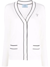 Prada Logo-knitted V-neck Cardigan In F0964 Bianco Nero