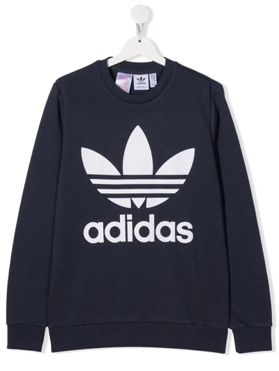 Adidas Originals Teen Trefoil Crew Sweatshirt In Blue