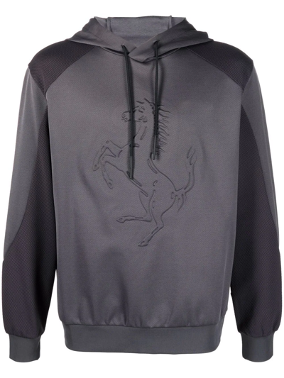 Ferrari Fluid Debossed-motif Cotton-blend Hoody In Charcoal