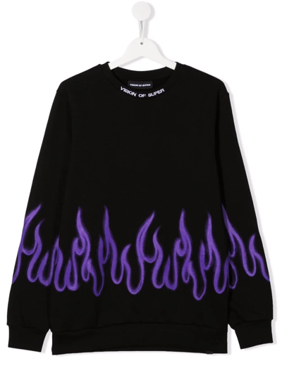 Vision Of Super Teen Flame-print Sweatshirt In Black