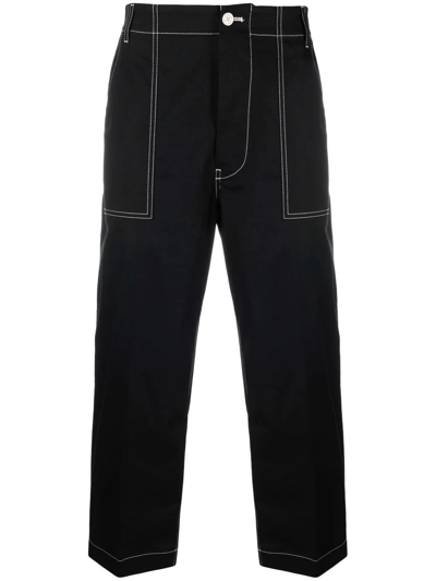 Moncler Wide-leg Stitched Trousers In Black